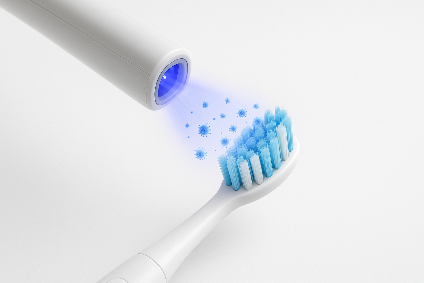 Electric toothbrush with UV light on a white background